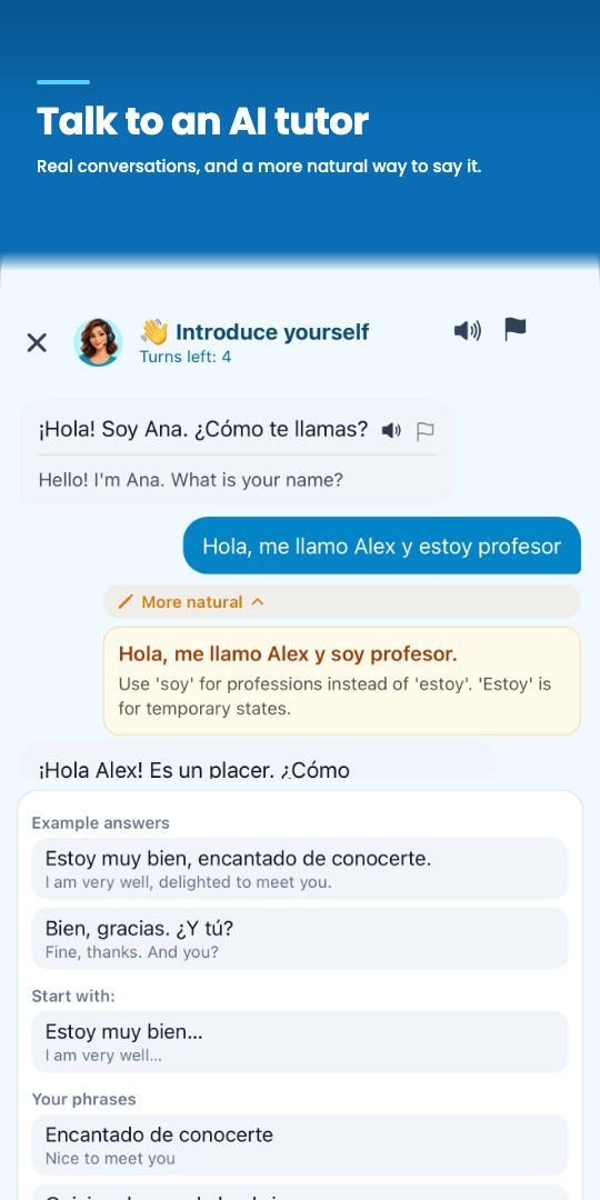 Talk to an AI tutor — real conversations, and a more natural way to say it