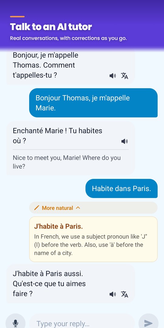 PhrasiGo Talk: an AI conversation with a gentle correction