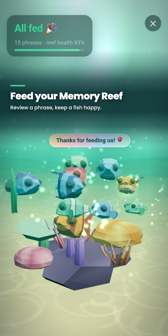 The PhrasiGo Memory Reef, a view of your review schedule